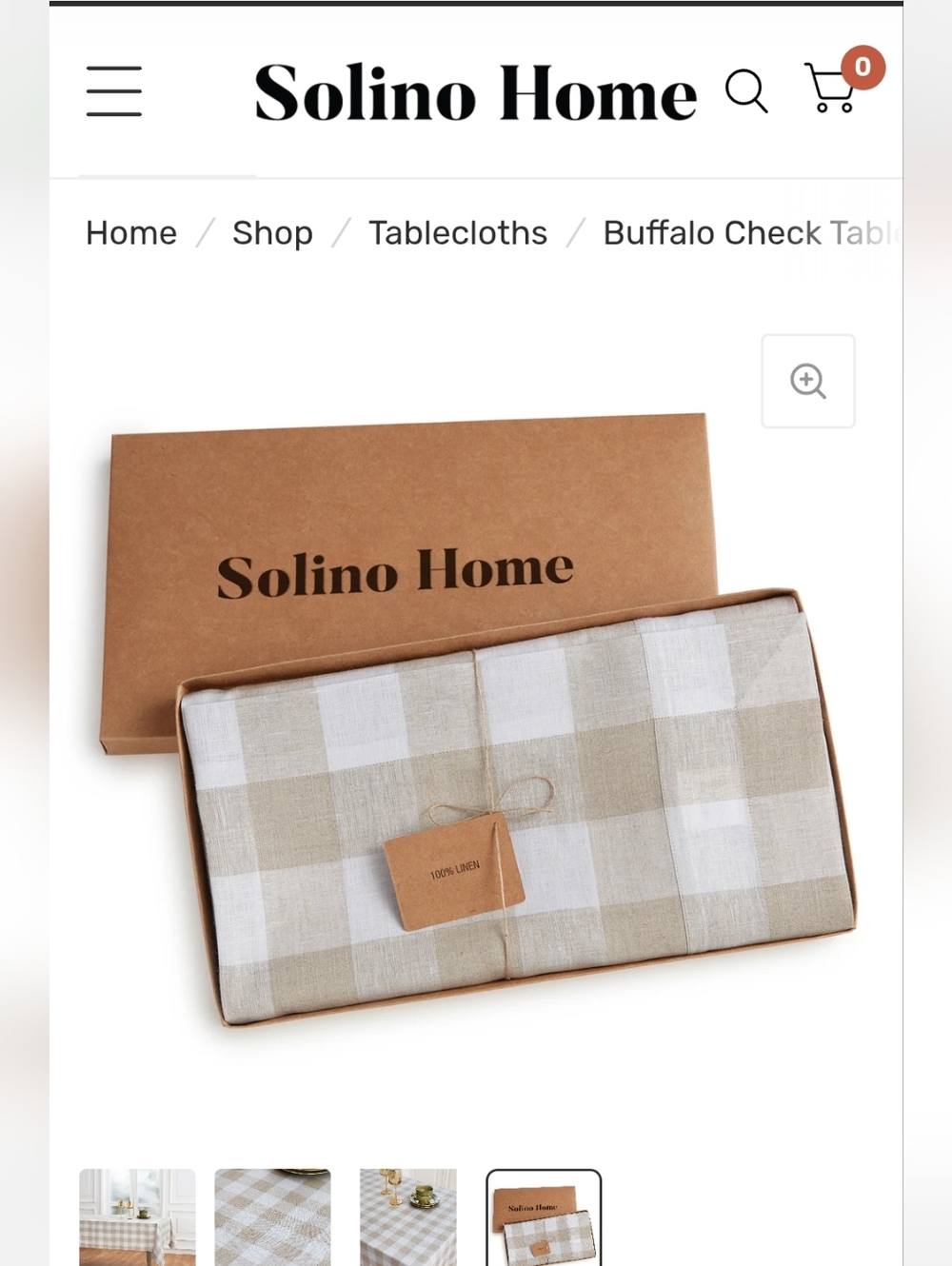 Solino Home Coco Brown & White Buffalo Check Tablecloth 52 × 52 Table Throw